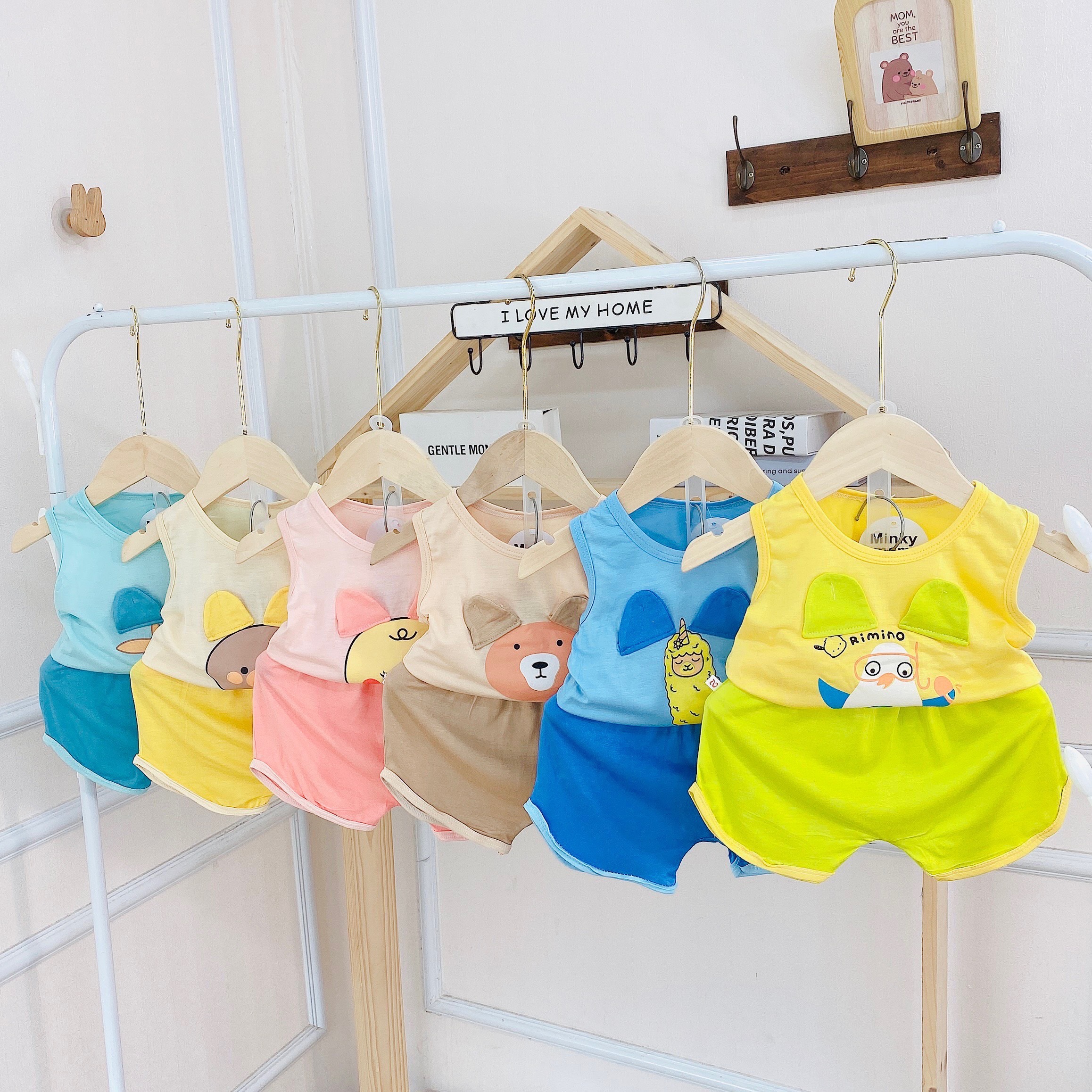 Bộ đồ thun lạnh kiểu ba lỗ phối tai mặc nhà cho bé trai, bé gái 5-15kg