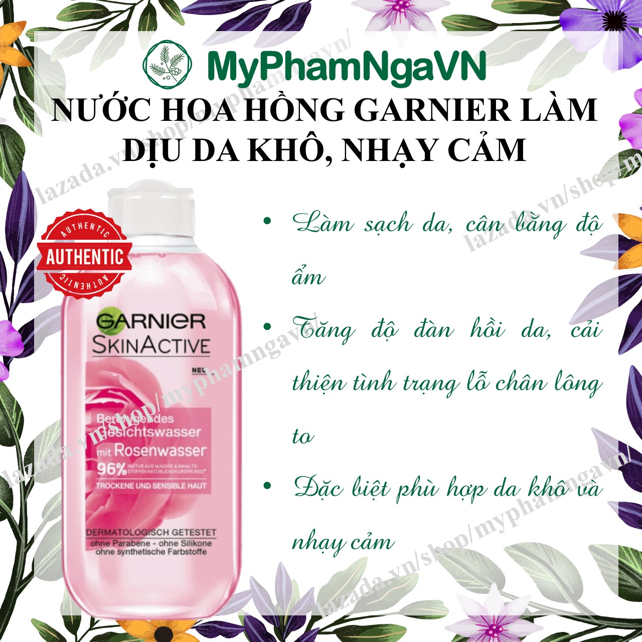 Nước Hoa Hồng Garnier Refreshing Botanical Toner Da Nhạy Cảm 200ml