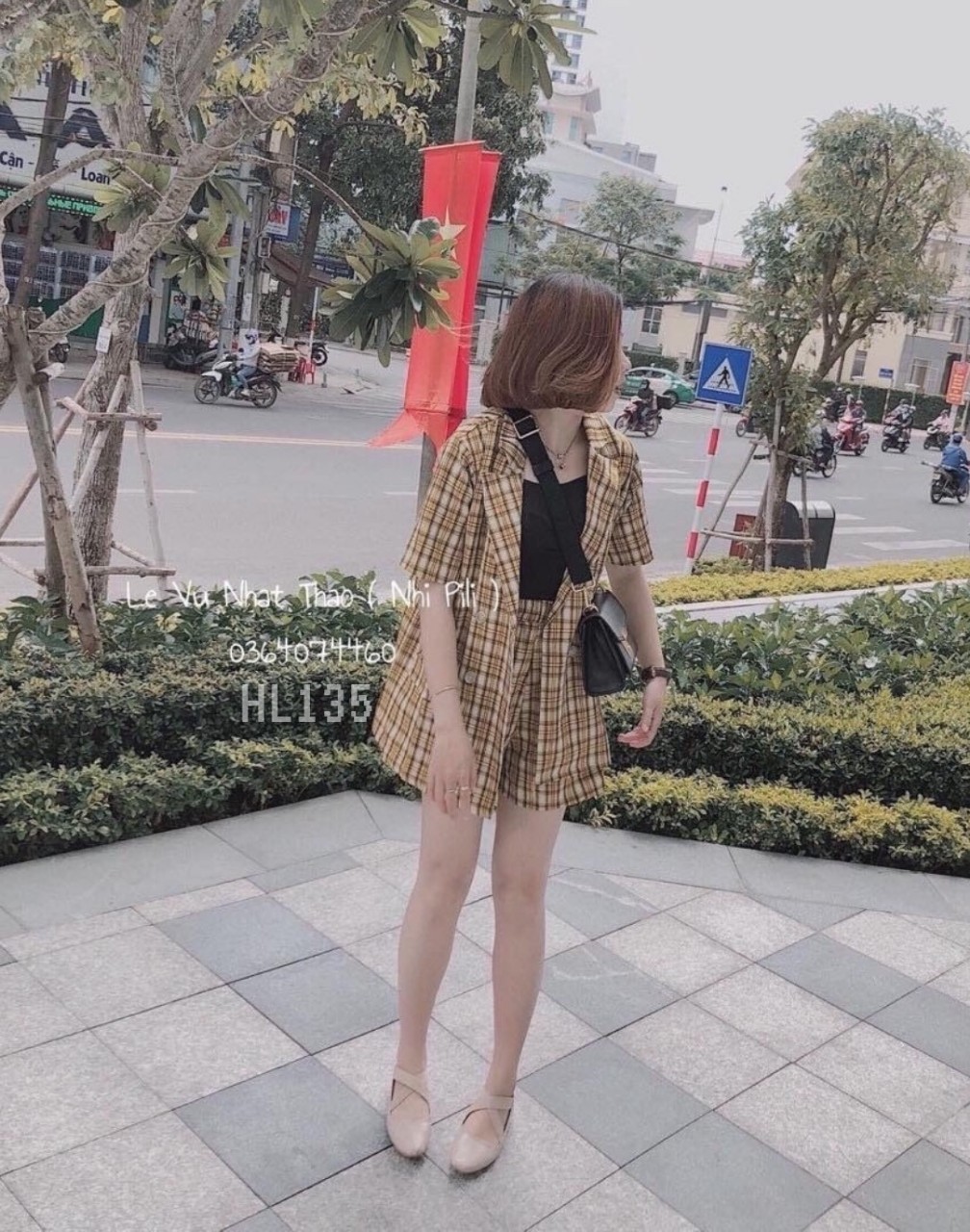 Sét bộ vest đùi caro cao cấp áo tay ngắn kèm quần ngắn
