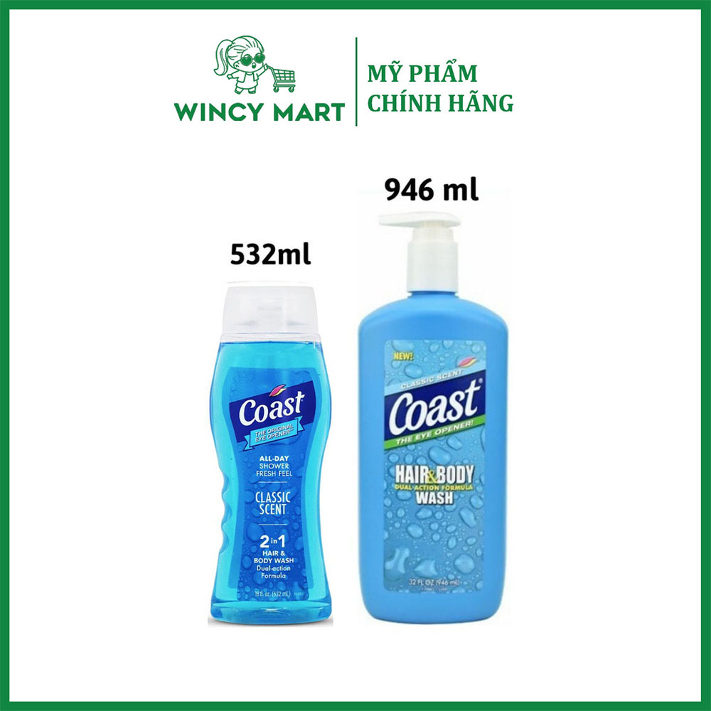 Sữa tắm gội nam classic scent coast hair & body dual action formula wash 532ml/946ml - wincy mart