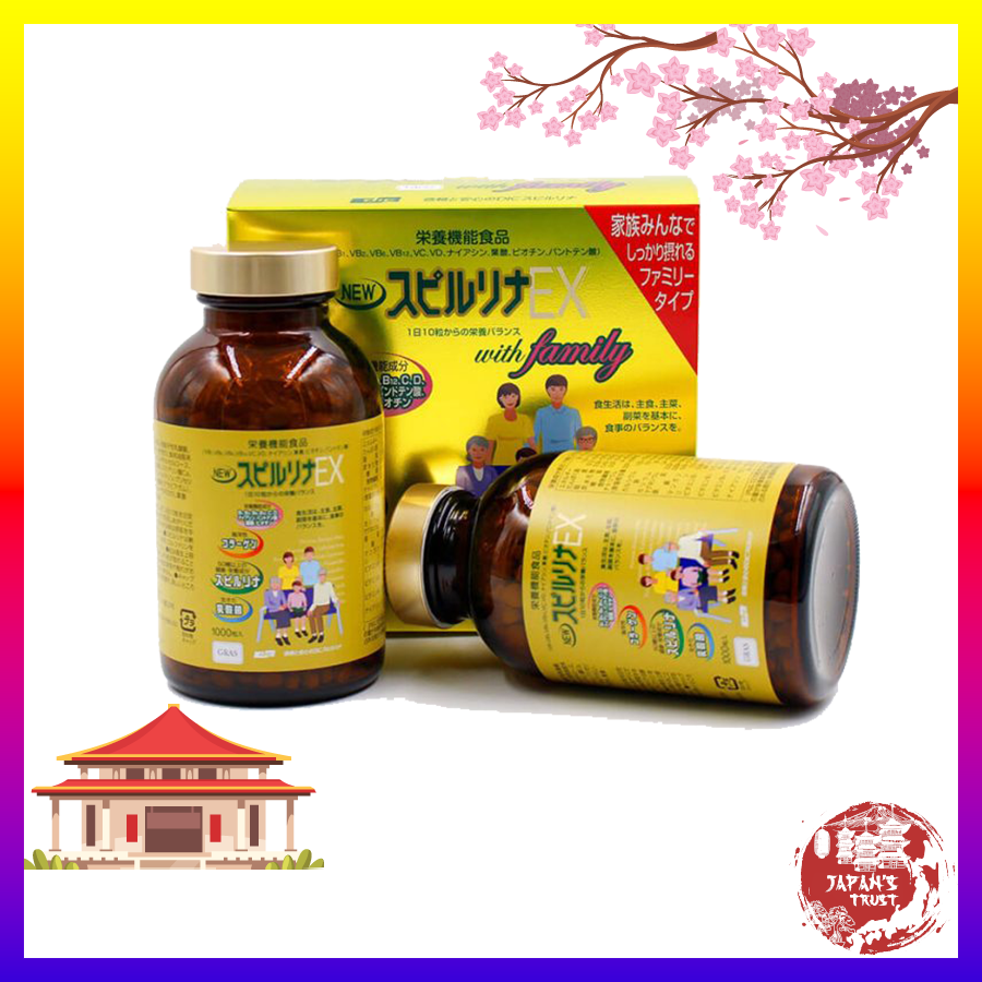 Tảo xoắn new spirulina ex with family nhật bản hộp vàng 2000 viên - tảo vàng ex 01 hộp gồm 02 lọ x 1000 viên