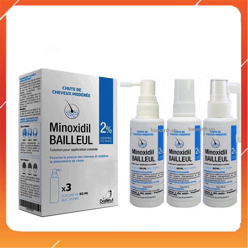 Xịt mọc tóc Minoxidil Bailleul 2% Pháp giúp ngăn rụng tóc, kích thích mọc tóc cho tóc rụng, tóc hói Nam và nữ