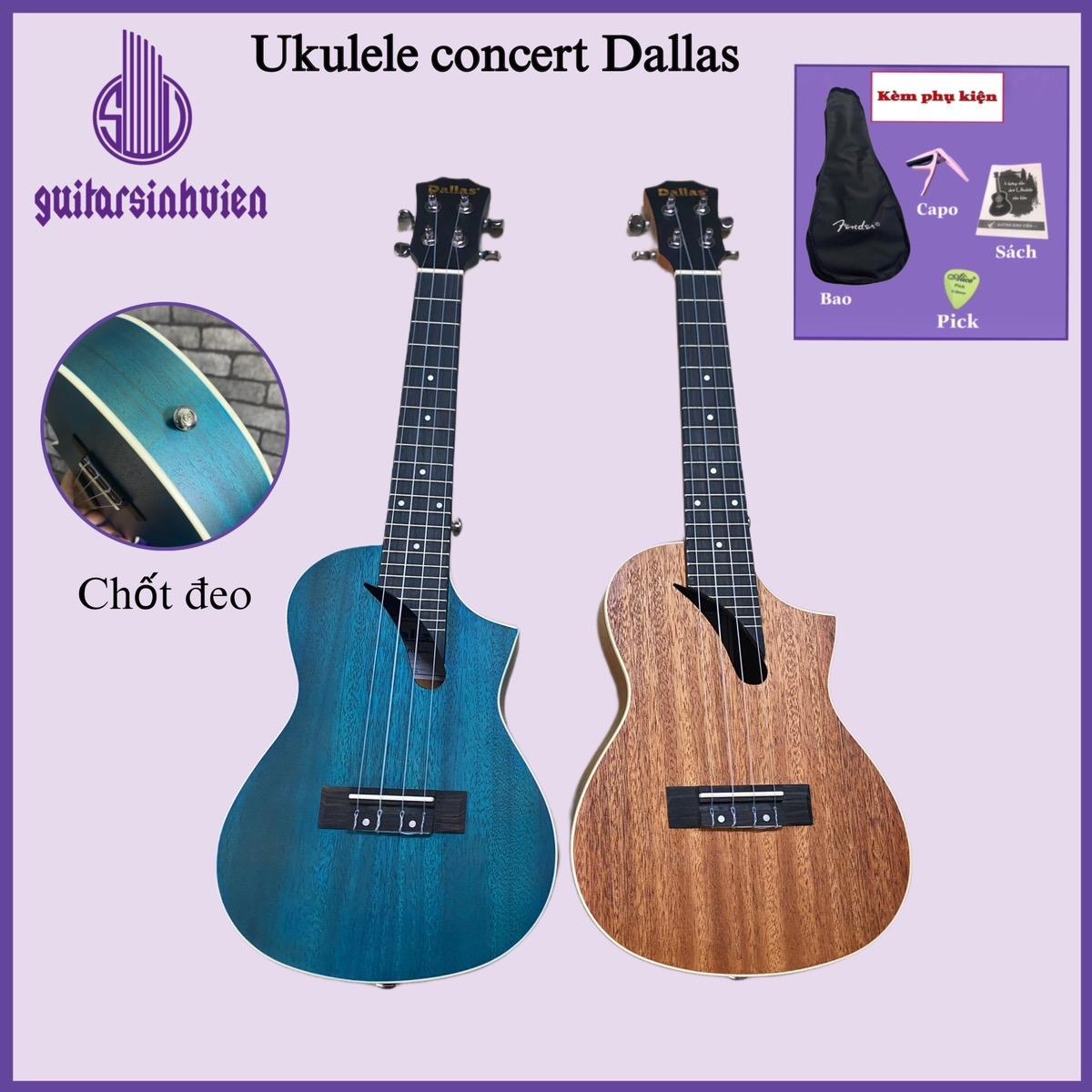 Đàn ukulele size concert DALLAS gỗ  - Gỗ mahogany âm ấm - Kèm bao dù, capo, pick, tài liệu