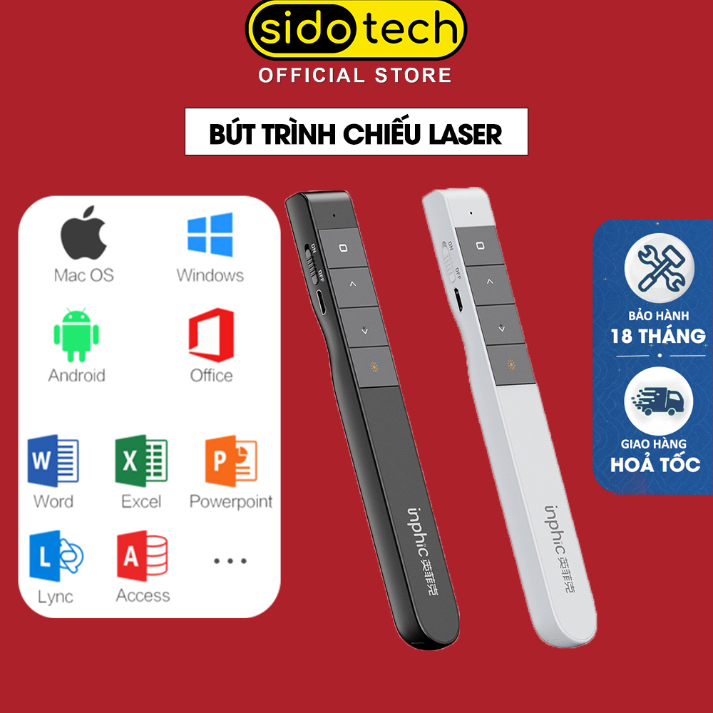 Bút Trình Chiếu Powerpoint Không Dây Sidotech L1P Bút Thuyết Trình Lazer Chiếu Slide Có Thể Điều khiển 2 Màn Hình, Lật Trang, Kết Nối Xa 100m, Hiển Thị Báo Pin, Bút Chỉ Máy Chiếu Laser Tương Tự Bút Trình Chiếu Logitech - Hàng Chính Hãng