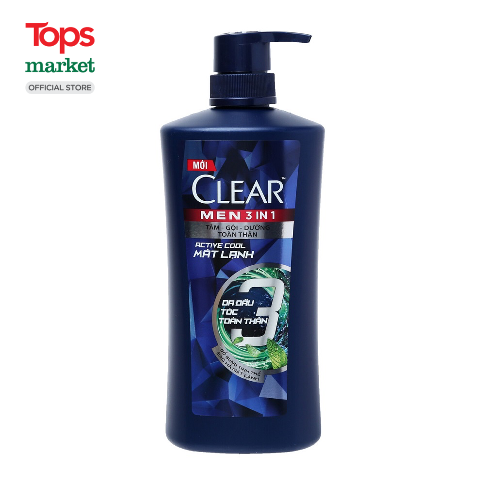 Tắm gội clear men 3in1 mát lạnh 630g - siêu thị tops market