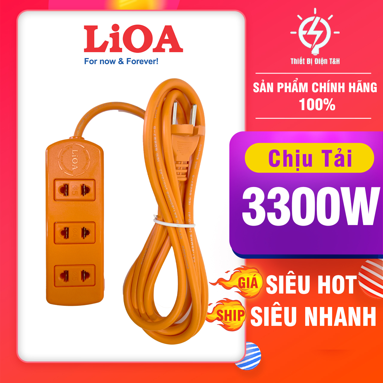 Ổ cắm điện lioa công suất lớn chịu tải 3 nồi lẩu, 3300w, 3 ổ cắm, dây dài 3m - s3tc - thiết bị điện t&h