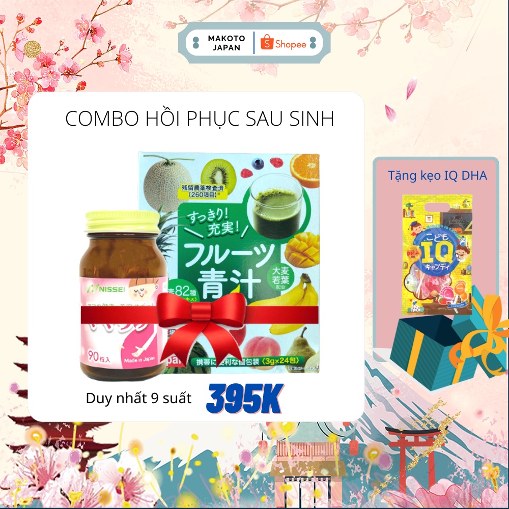 Combo Hồi Phục Sau Sinh cho mẹ - Vitamin tổng hợp Sau sinh Mama Care + Bột trái cây chứa lá lúa mạch non Nhật Bản
