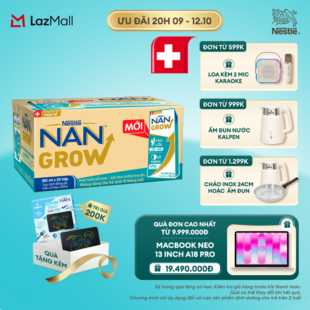 [CHỈ 20h 9-12.10 QT ĐƠN 599K/999K/1299K] [Tặng Bảng viết LCD Kalpen] Sữa Pha Sẵn Nestlé NANGROW Cho Trẻ Từ 1 Tuổi, Công Thức Thụy Sĩ Giúp Bé Cao Lớn Vượt Trội, Thùng (24 Hộp x 180ml)