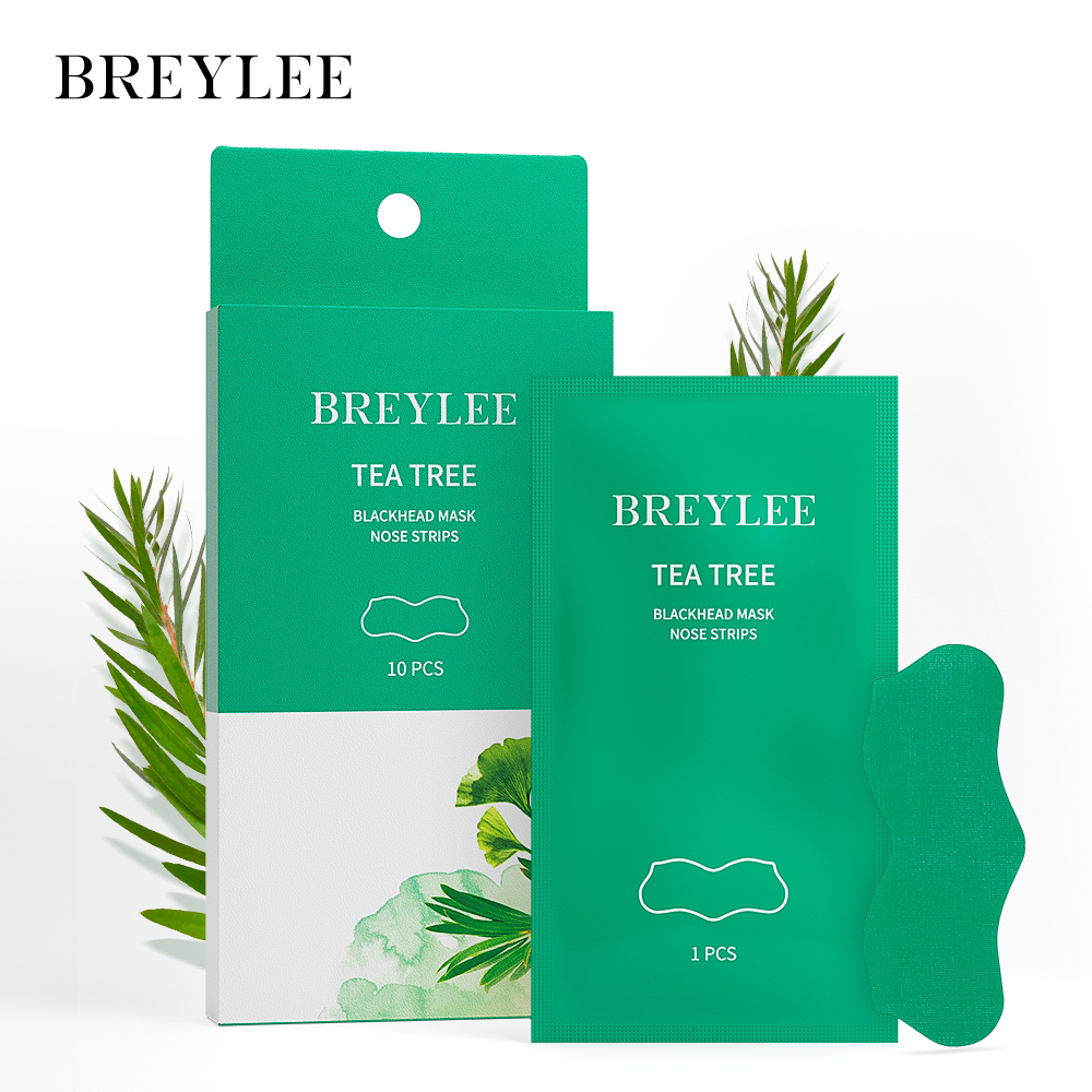 BREYLEE mặt nạ lột mụn đầu đen chiết xuất cây trà tinh chất ngăn ngừa mụn chăm sóc da 10 chiếc Blackhead Removal Strip with Tea Tree Extract Serum Anti Acne Peel Off Mask Skincare 10pcs