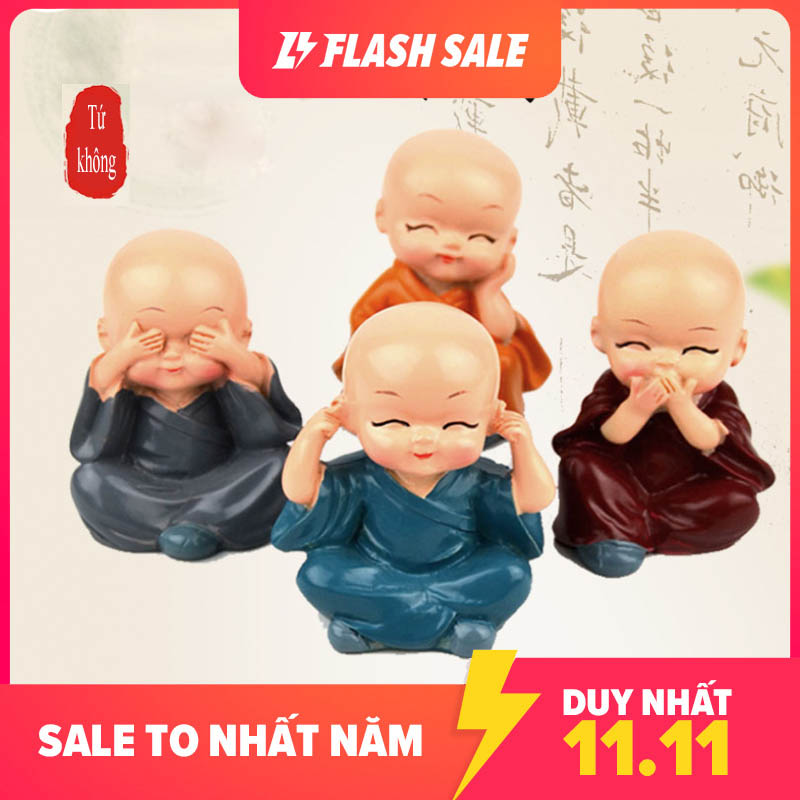 Bộ tượng chú tiểu tứ không (gồm 4 chú tiểu) - Tặng kèm 4 tấm dán 3M hai mặt siêu chắc