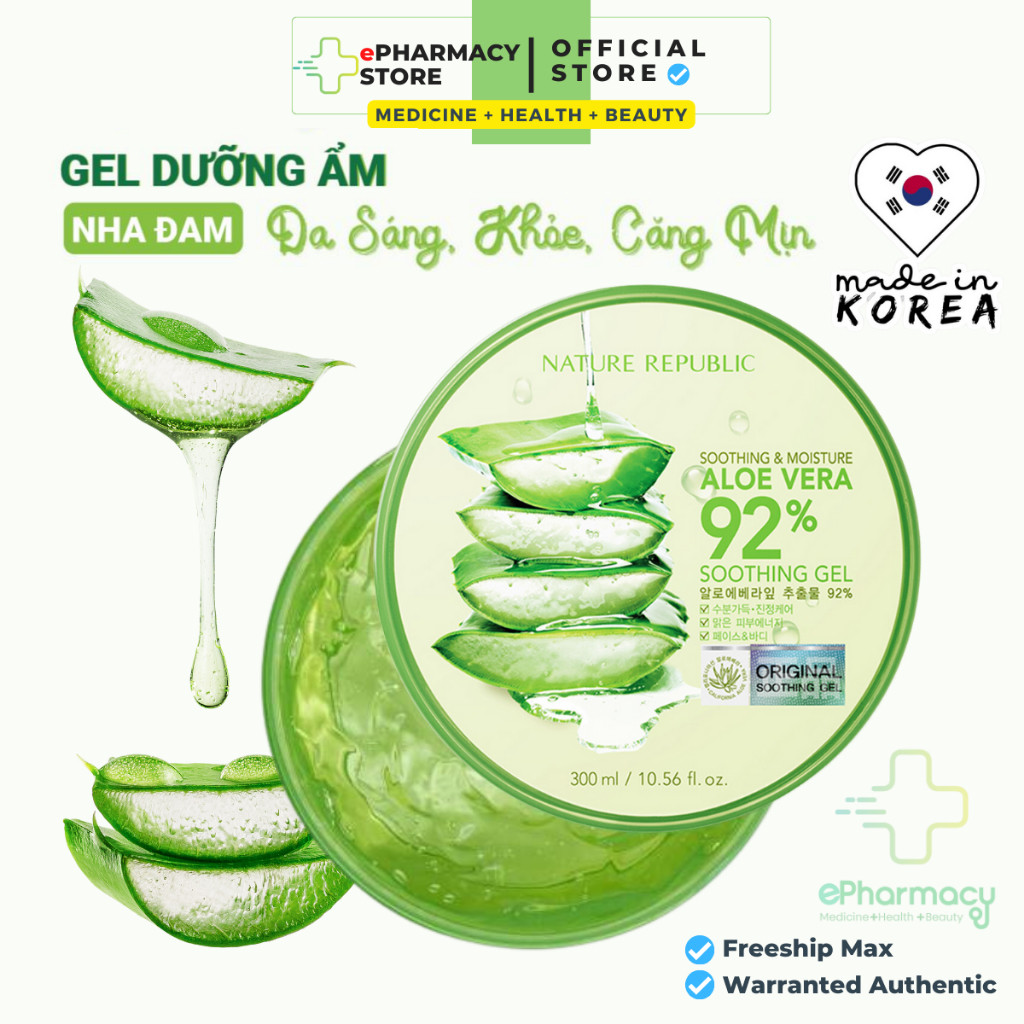 Gel Nha Đam Nature Republic Soothing & Moisture Aloe Vera 92% Kem dưỡng ẩm và làm dịu da 300ml