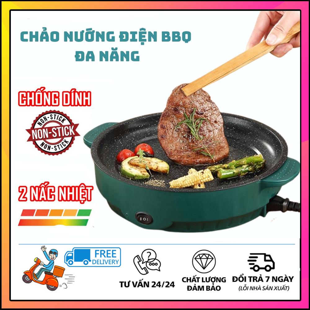 Chảo nướng điện không khói 26cm đa năng cao cấp công suất 600w vân đá chống dính - chảo nướng điện cao cấp - chảo nướng mini chống dính công nghệ hàn quốc phủ vân đá