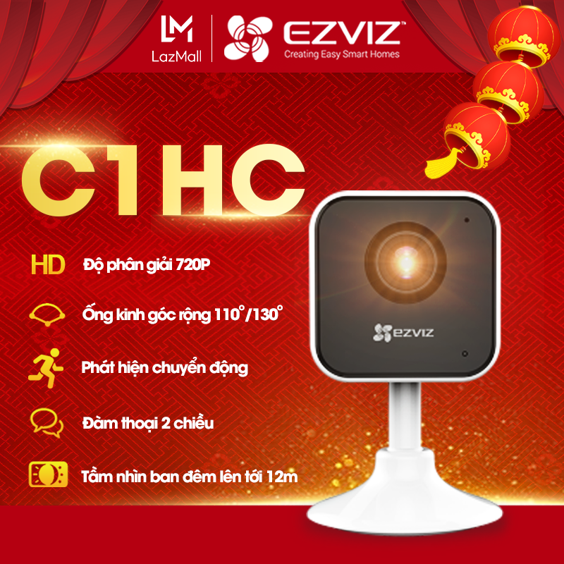 Camera wifi trong nhà EZVIZ C1HC, nhỏ gọn, ống kính gốc rộng, phát hiện chuyển động, tầm nhìn hồng ngoại ban đêm đến 12m, đàm thoại 2 chiều, đế nam châm Hàng chính hãng - Bảo hành 24 tháng