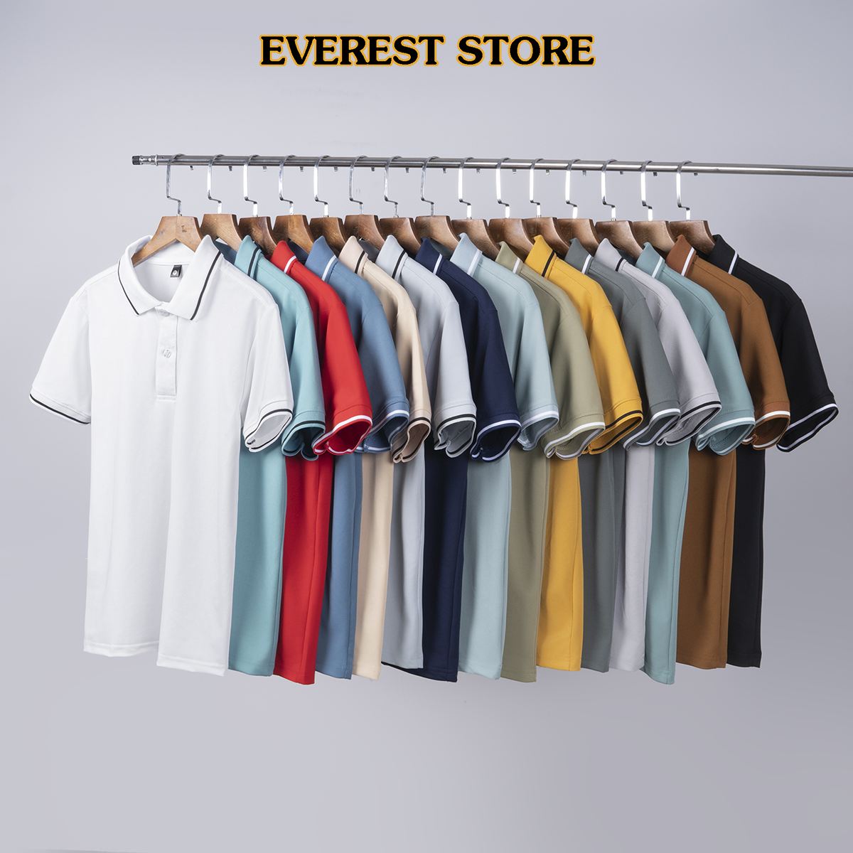 Áo thun polo nam vải cá sấu phối sọc viền tay viền cổ Everest 15 màu