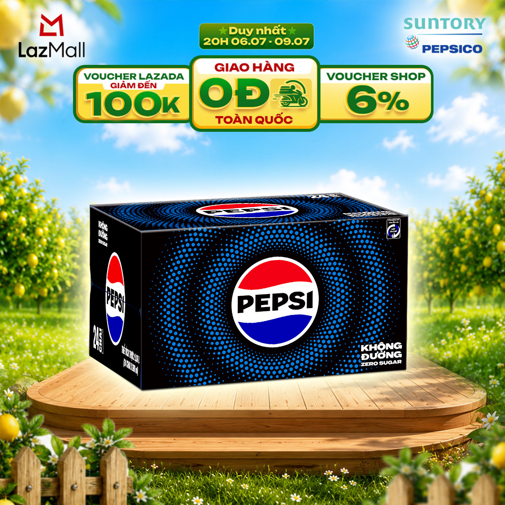 [SALE 7.7] Thùng 24 Chai Nước Ngọt Giải Khát Có Gaz Pepsi Không Calo, Không Đường (390ml /chai)