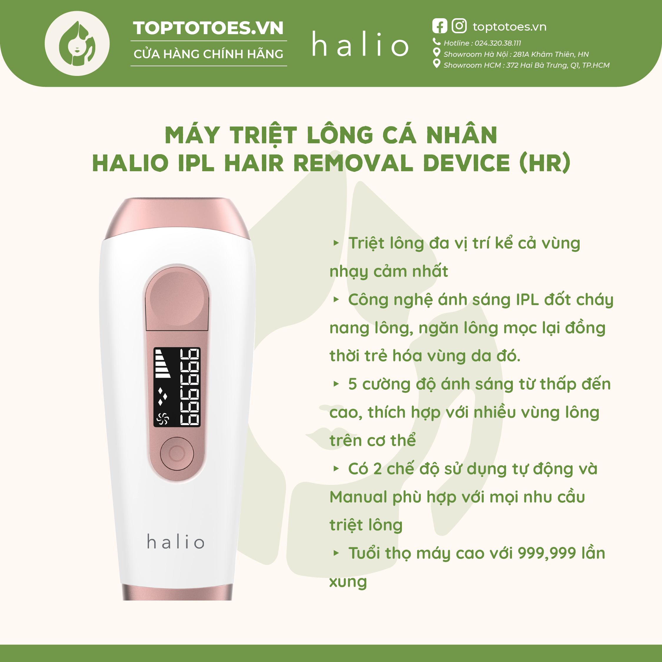 GIẢM 10K ĐƠN 199KMáy triệt lông cá nhân Halio IPL Hair Removal Device HR