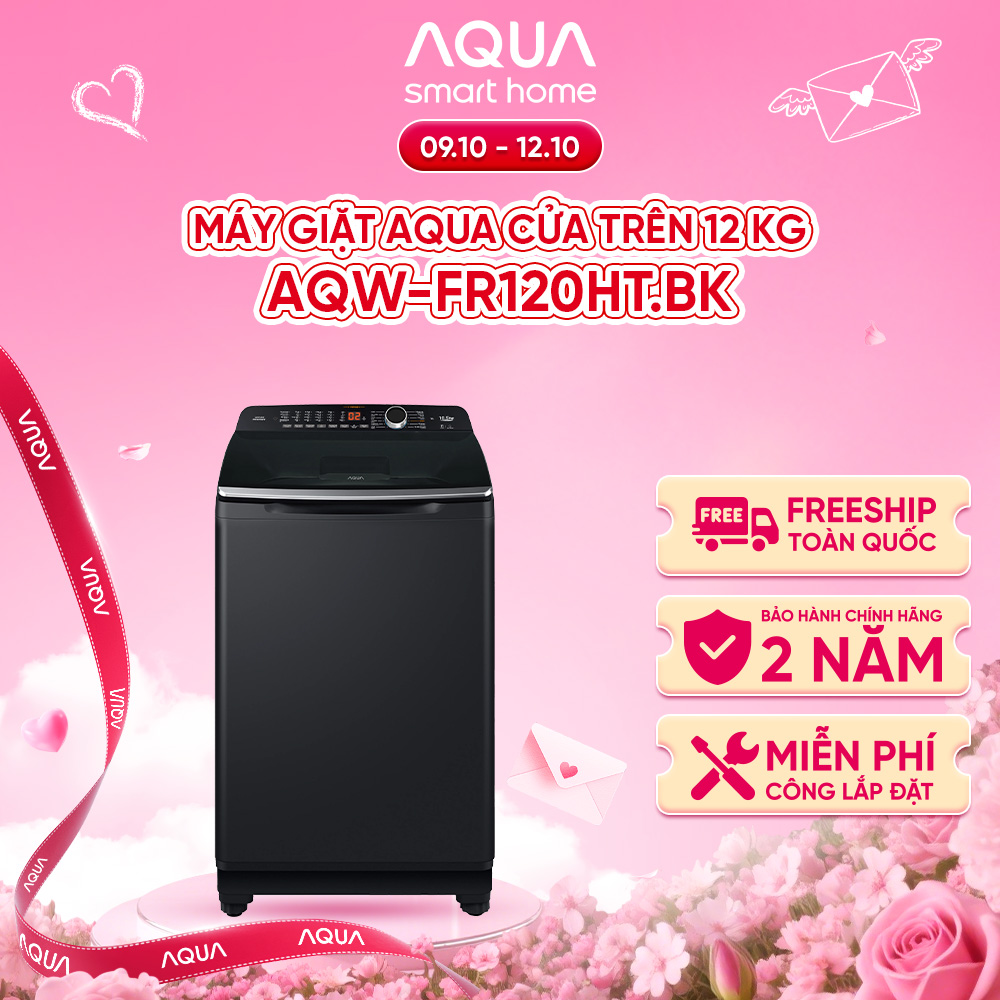 Máy giặt cửa trên Aqua 12KG AQW-FR120HT.BK - Miễn phí vận chuyển toàn quốc - Hỗ trợ lắp đặt