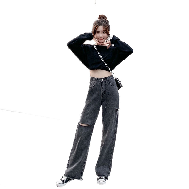 [HCM]Quần jean baggy suông ống rộng big size phom rộng to dài lưng cao màu xám khói 3285 chất vải dày dặn thiết kế ôm gọn đôi chân che đi khuyết điểm đôi chân to của nàng béo