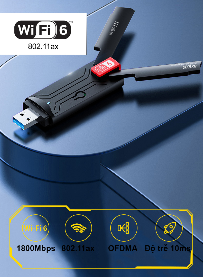 Usb thu phát wifi 6 cho máy tính, laptop tốc độ lên tới 1800Mbps có ăn ten