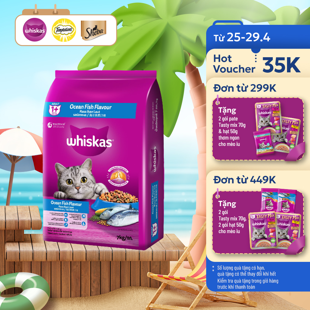 Thức Ăn Hạt Cho Mèo Trưởng Thành WHISKAS vị Cá Biển - 7kg - Dinh Dưỡng Hoàn Thiện  Cân Bằng Cho Mèo Từ 1 Tuổi trở Lên