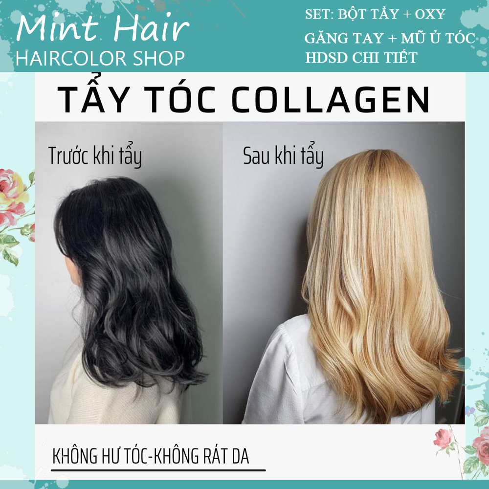 Bột tẩy tóc collagen siêu mềm mượt không hư tóc- tặng oxy