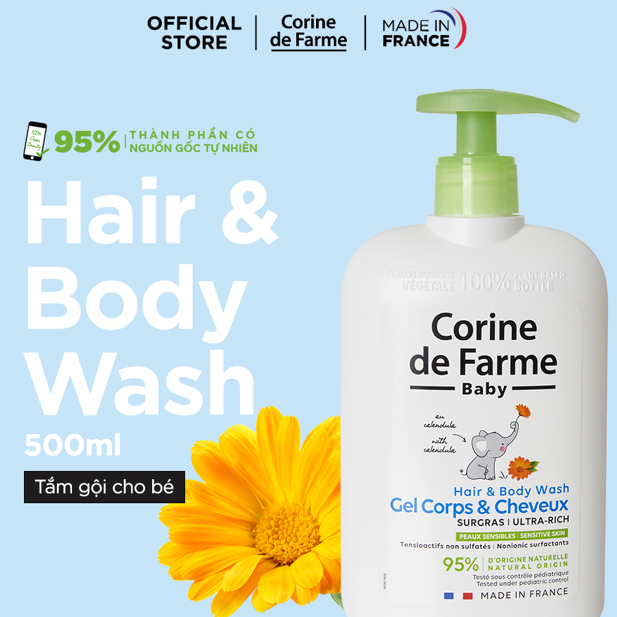 Gel gội và tắm cho bé Corine de Farme Hair & Body Wash 500ml