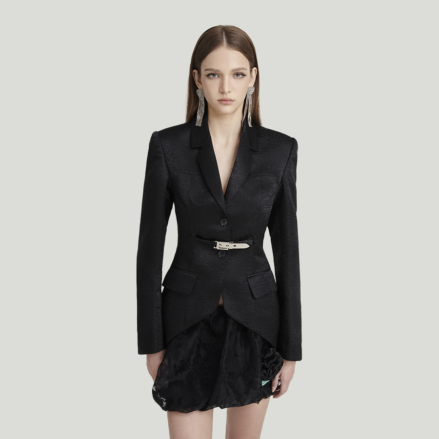Dear josé - áo kiểu blazer black berry vải thổ cẩm đen