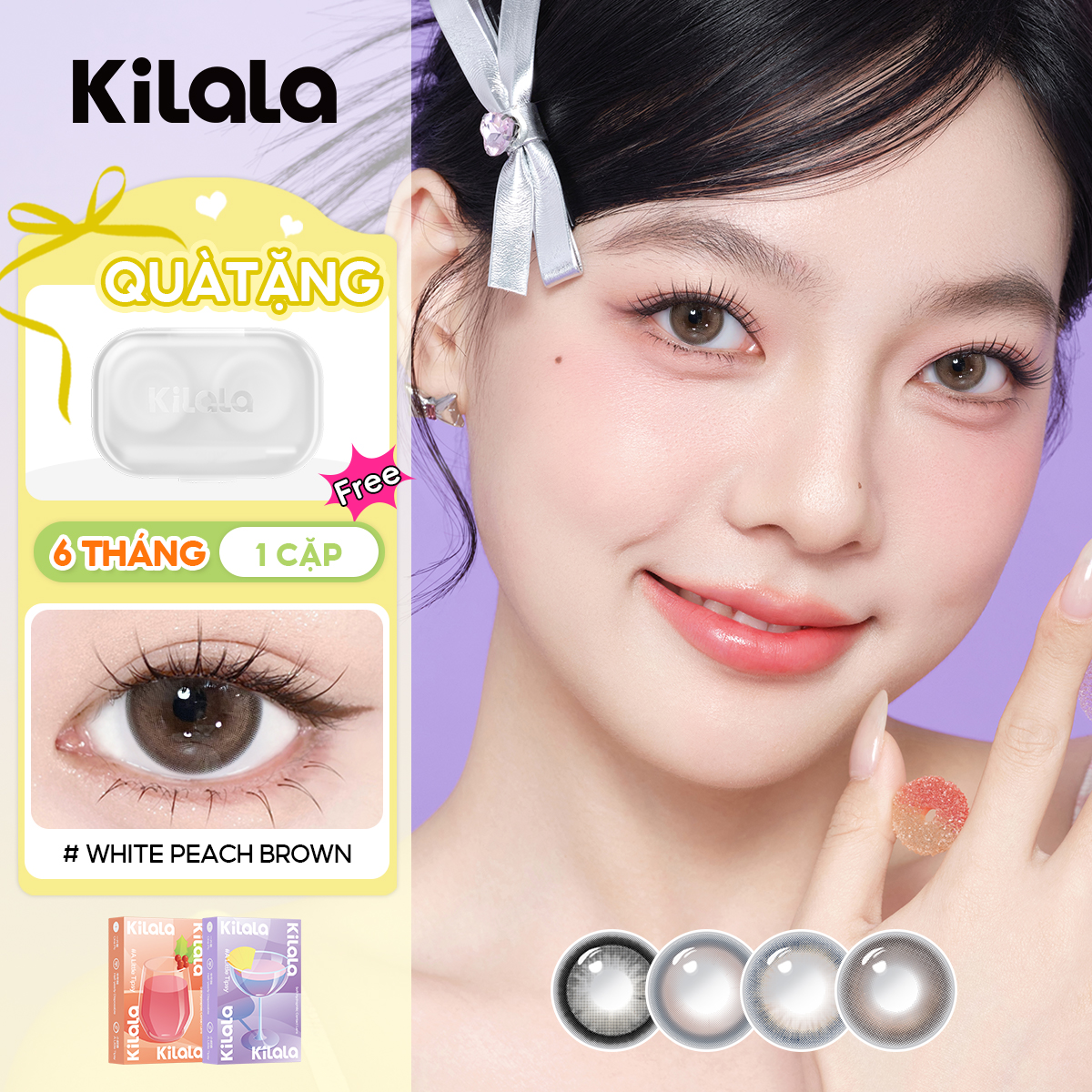  Kilala kính áp tròng cận nâu 6 tháng White Peach Brown DIA 14.5mm Kính áp tròng nâu Lens nâu tự nhiên có độ  0-8  1 cặp 