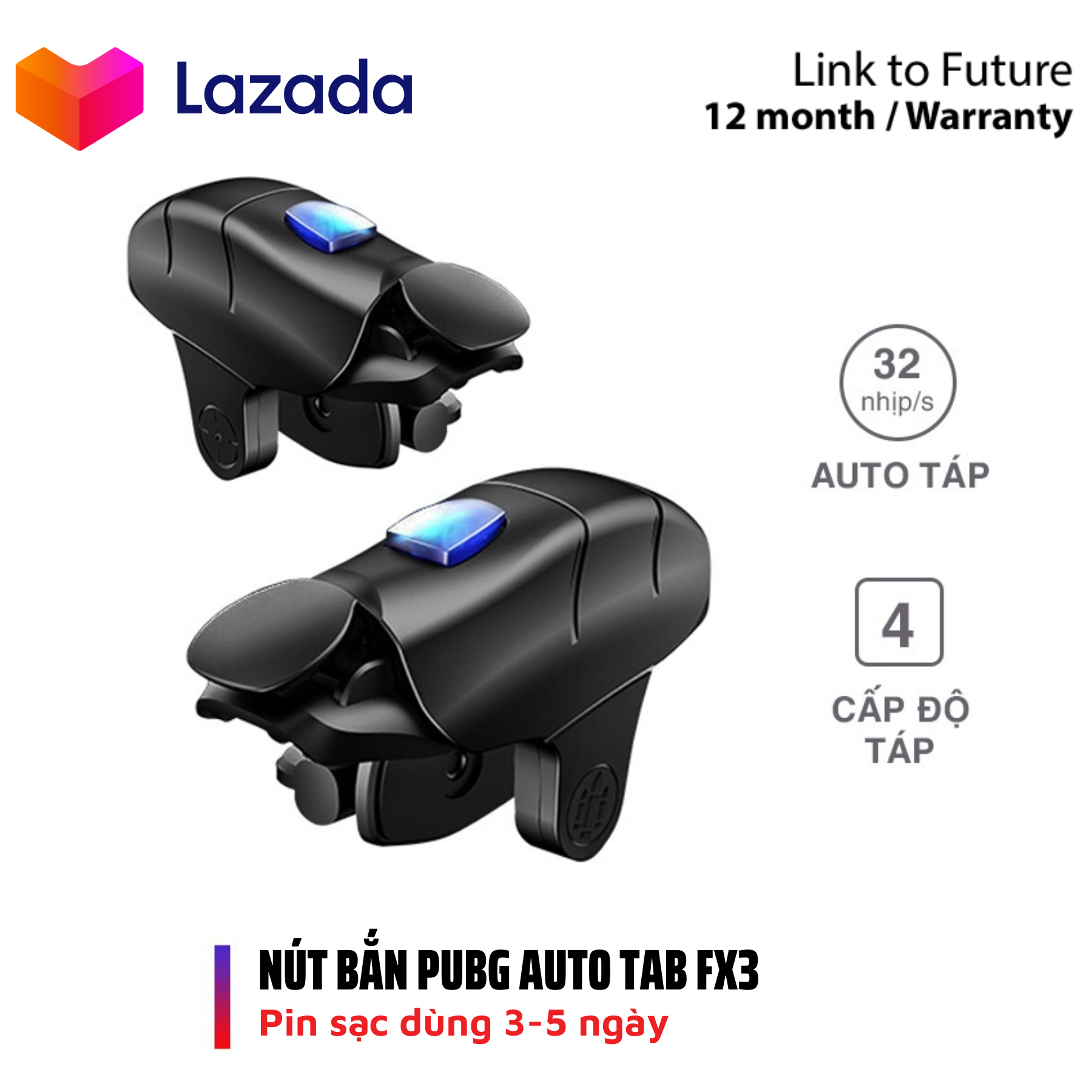 Nút Bắn Chơi Game PUBG - Auto tab FX3 4 cấp độ 32 nhịp/phút auto ghìm tâm - nút bắn Pubg 2 Auto pin sạc sử dụng 7 ngày Bảo hành 6 tháng