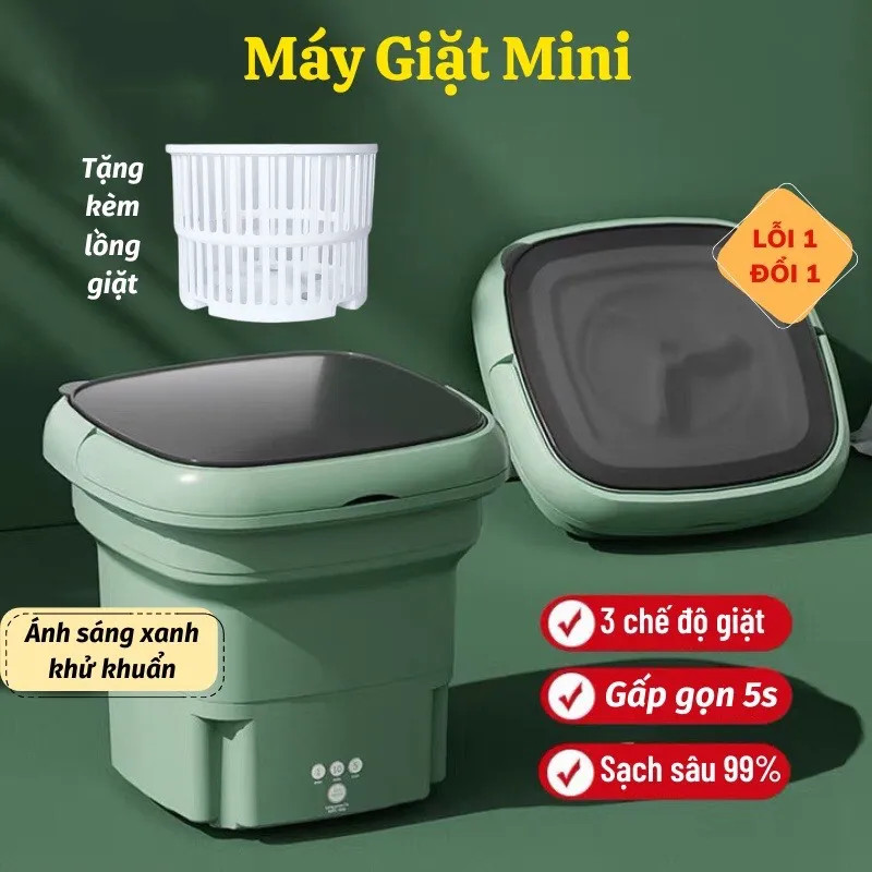 Máy Giặt Mini Gấp Gọn Clowas Di Động Cao Cấp, Vắt Khô, Khử Khuẩn Bằng Công Nghệ Ánh Sáng Xanh Có Van Xả Nước