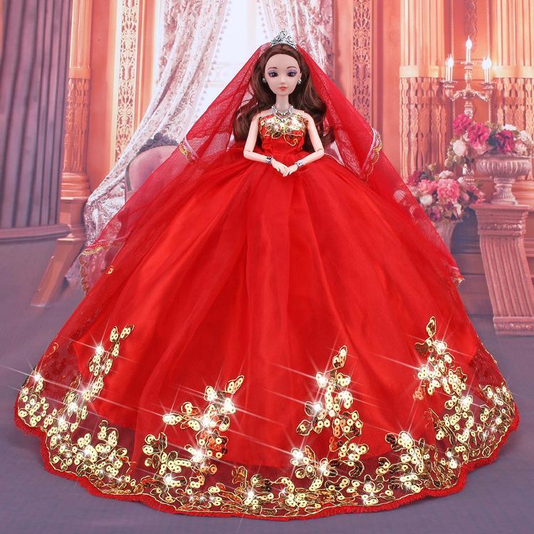 Búp bê 12 khớp cô dâu váy đỏ kim sa + tặng phụ kiện 8 món 3 váy ngắn