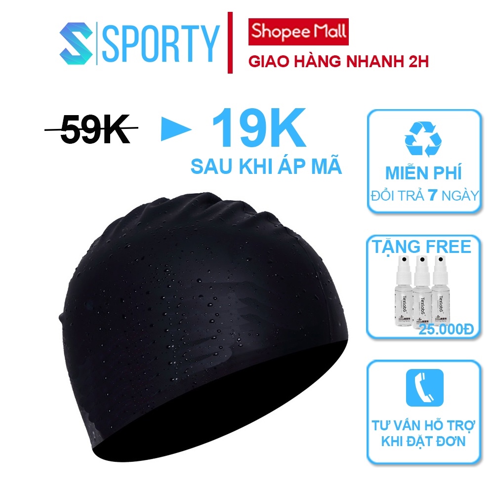 Mũ bơi☑☁❧ Mũ bơi người lớn nón bơi người lớn cho nam nữ SPORTY CA31 mũ bơi trơn chất liệu silicone ngăn nước