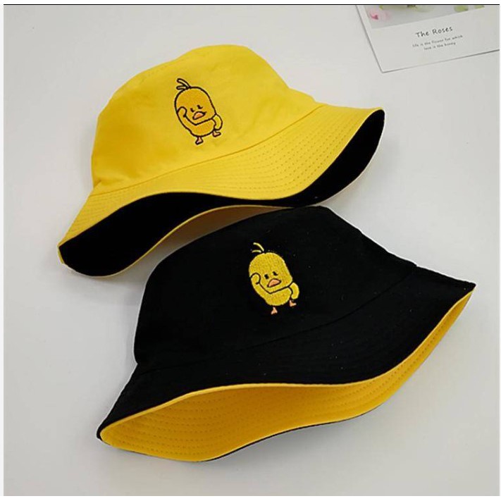 Nón Bucket Thêu Hình Vịt Nón 2 Mặt, Mũ Vịt 2 Mặt Cao Cấp
