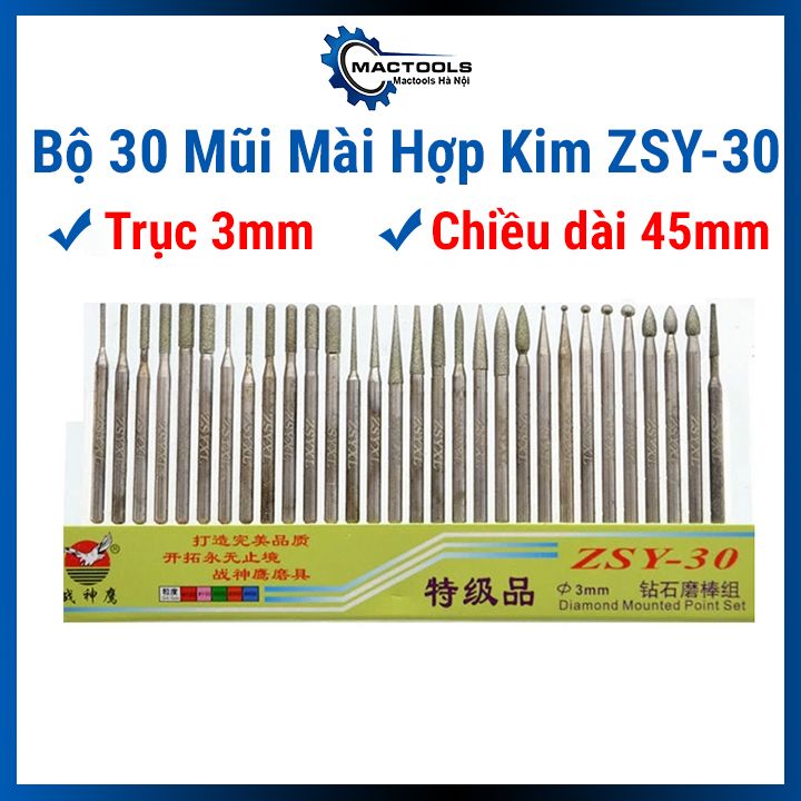 Combo 30 mũi mài hợp kim ZSY-30, mũi mài khắc kim cương trục 3mm gắn máy khoan, máy mài khuôn cầm tay