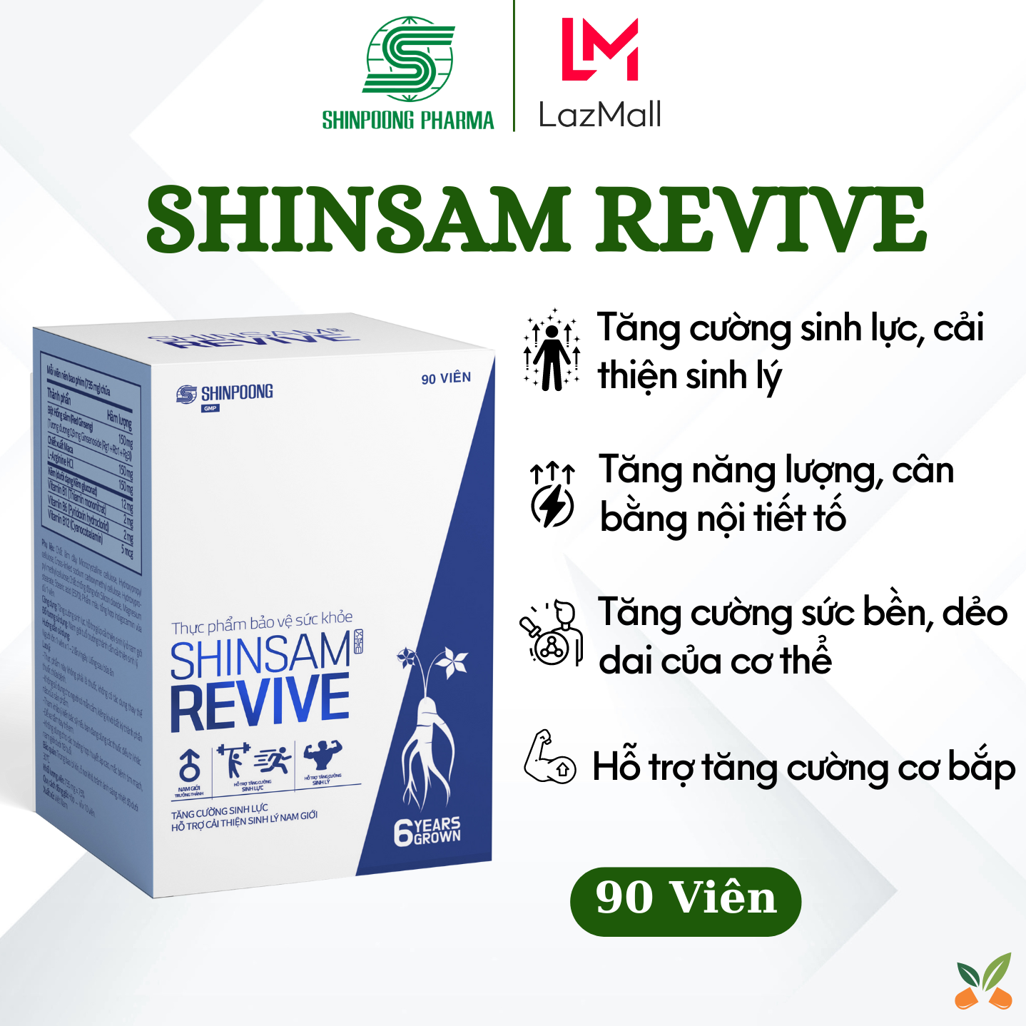 Viên Uống SHINSAM REVIVE Tăng Cường Sinh Lực Và Sinh Lý Dành Cho Nam Giới, Bổ Sung Năng Lượng, Sức Đề Kháng - SHINPOONG (90Viên)