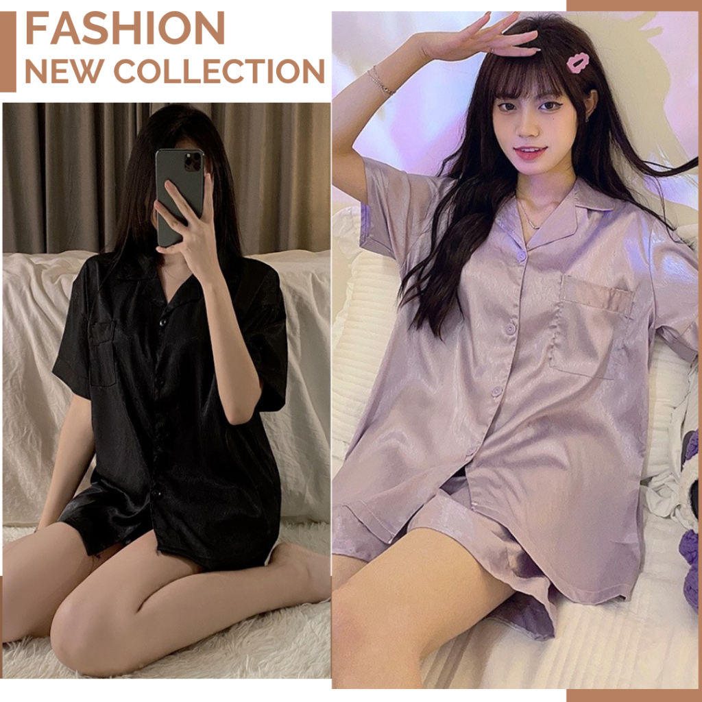 Bộ pijama nữ cao cấp hàng Quảng Châu bộ đồ ngủ cộc tay lụa vân xước trơn màu mềm mại