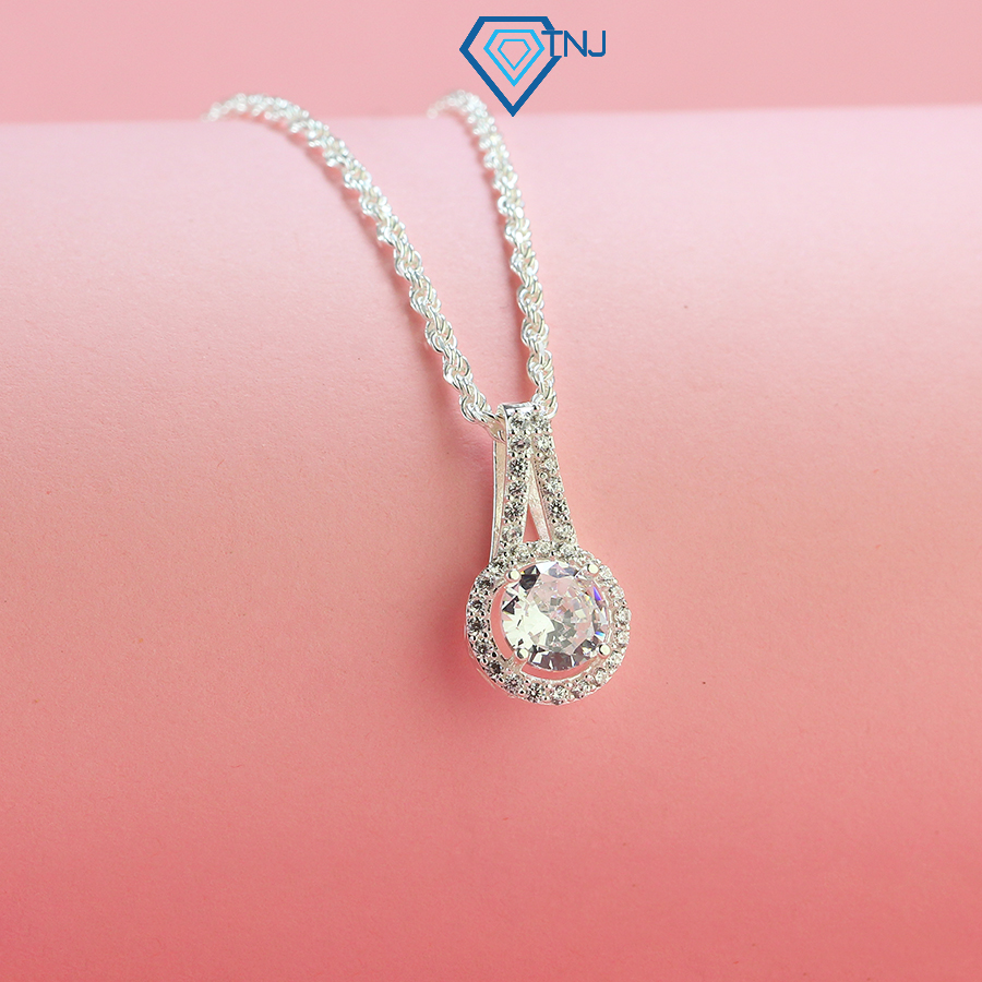 Dây chuyền bạc mặt tròn đính đá, vòng cổ nữ bạc dcn0672 - trang sức tnj