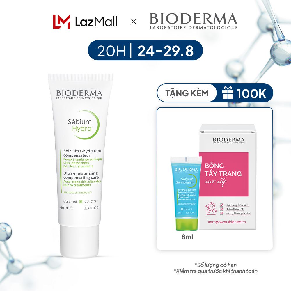 Kem dưỡng ẩm giảm khô căng, bong tróc cho da mụn Bioderma Sebium Hydra - 40ml
