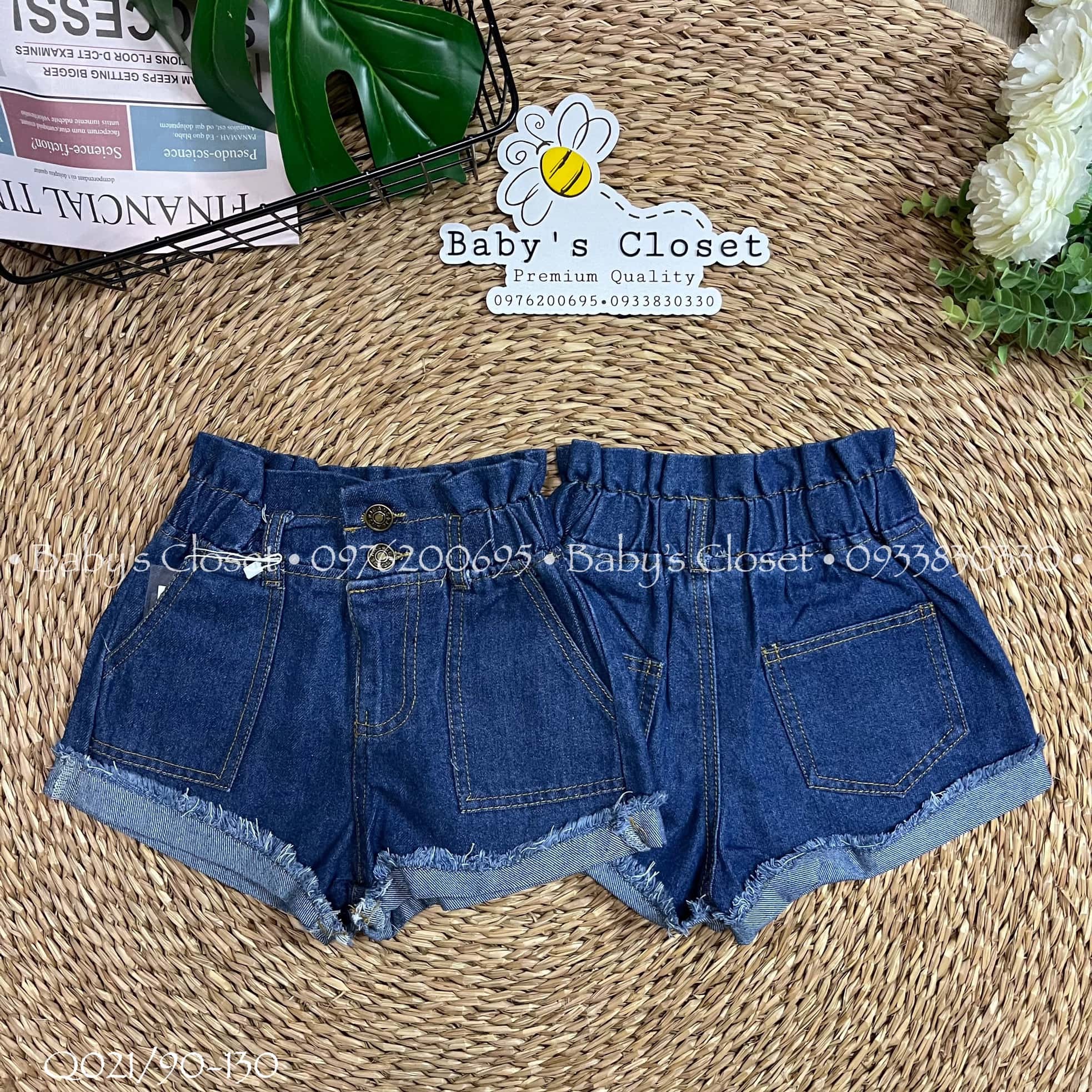 Quần short jean cạp cao cho bé gái, quần denim lật lai cho bé gái