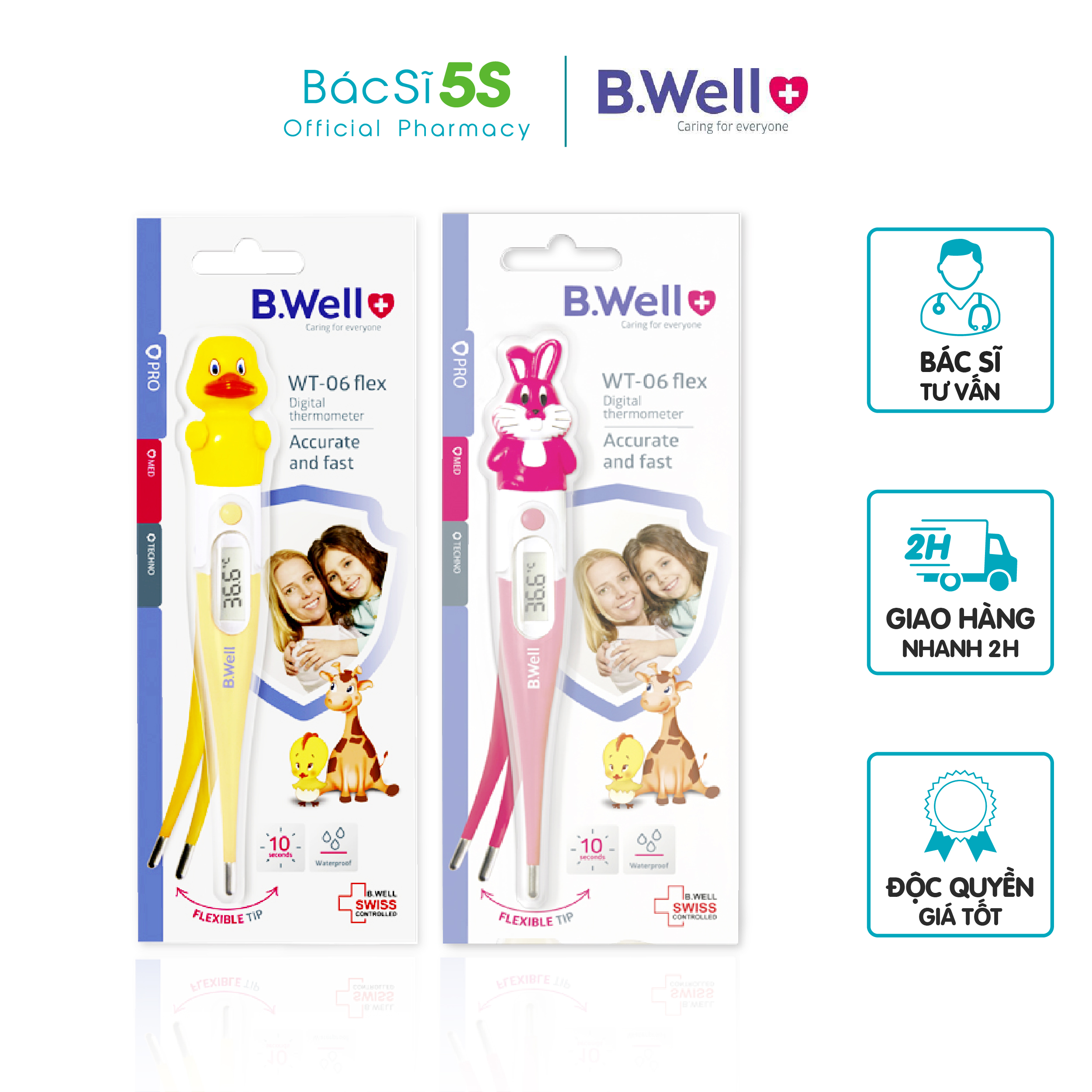 Nhiệt kế điện tử b.well wt.06 thụy sỹ - đo nhanh 10s, bảo hành trọn đời, đầu dẻo dễ sử dụng