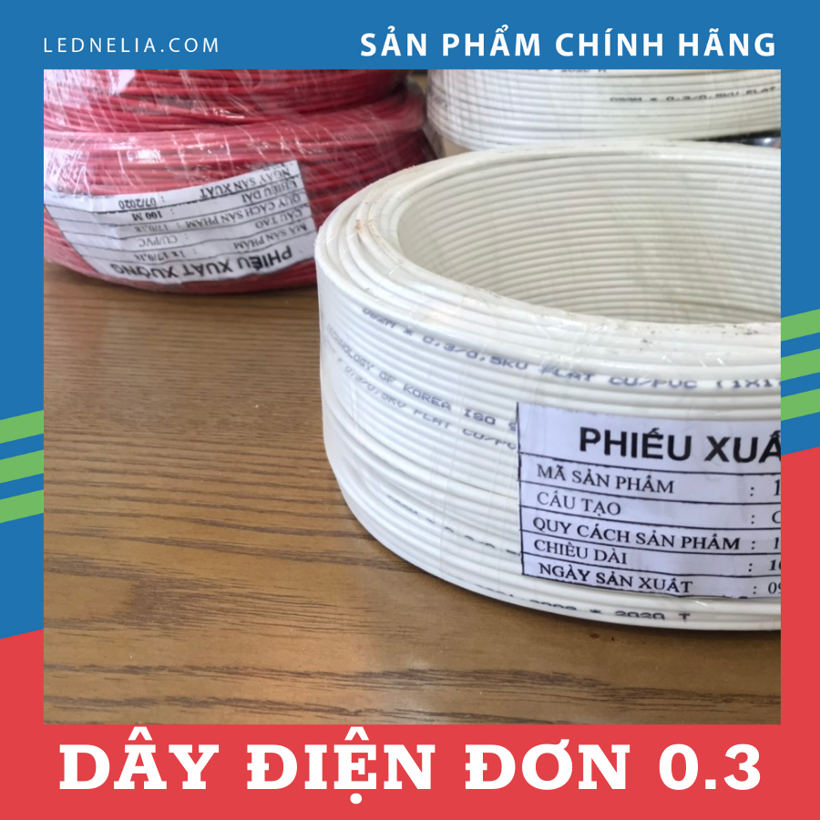 Dây điện đơn 0.3 đơn cuộn 100m, đủ màu sắc, lõi nhiều sợi, chuyên làm biển quảng cáo.