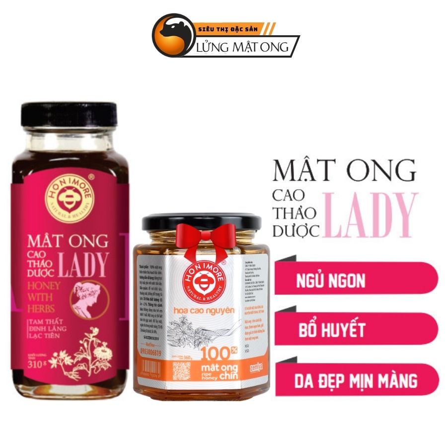 Combo Mật ong rừng, mật ong nguyên chất Mật ong cao thảo dược Lady 310g + 1 lọ Mật ong rừng nguyên chất 360g - Chuyên dành cho phụ nữ giúp ngủ ngon, tăng cường sức khỏe