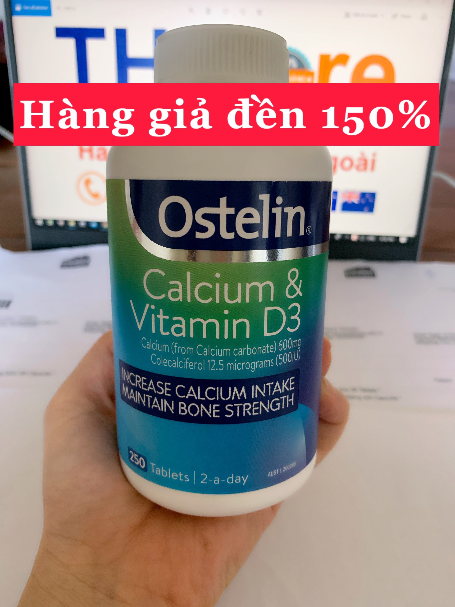 Bill, hàng air, hộp 250 viên uống bổ sung Canxi Ostelin Calcium & Vitamin D3 cho mẹ bầu, sau sinh, người lớn và trẻ em từ 13 tuổi