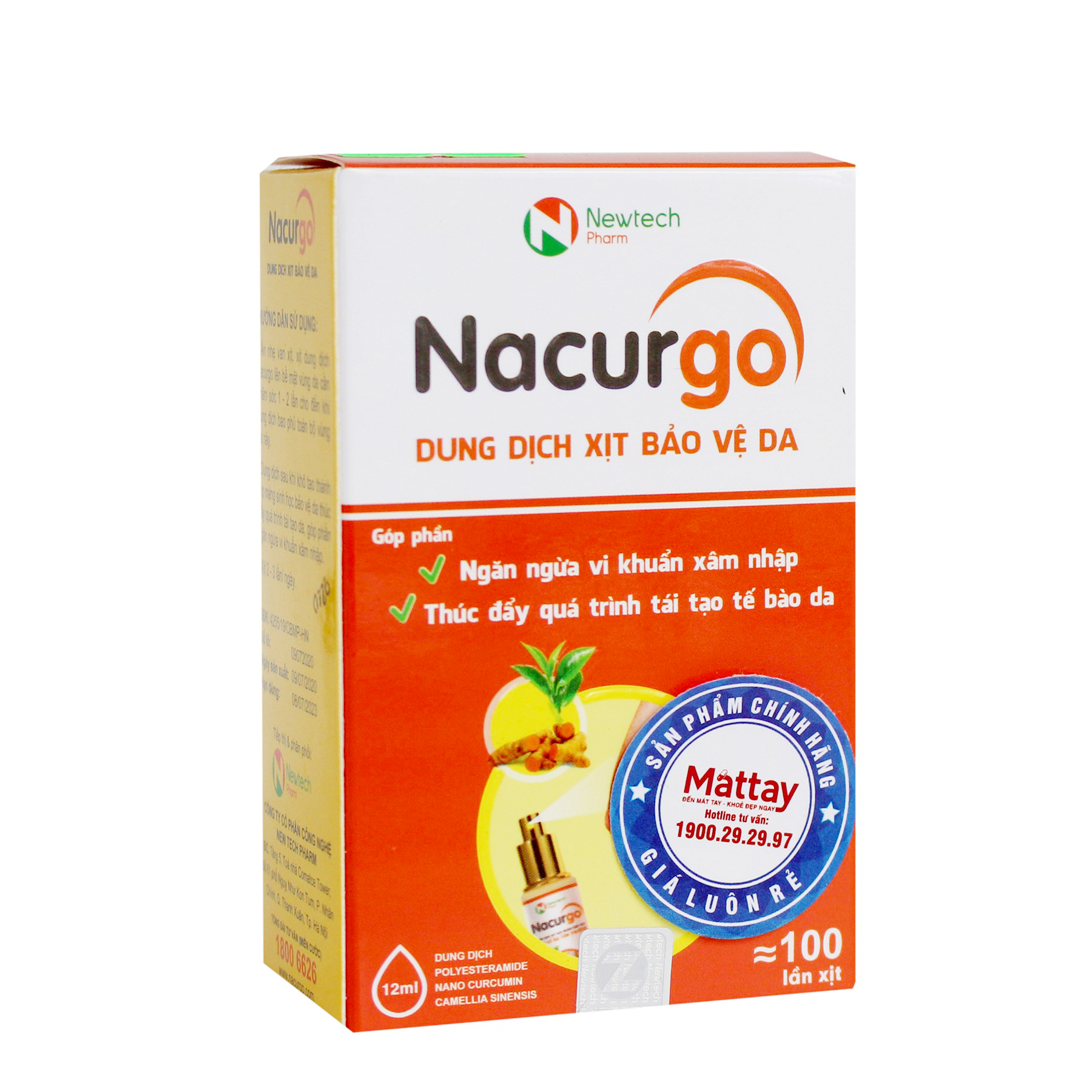 Dung Dịch Xịt Tạo Màng Sinh Học Bảo Vệ Da Tổn Thương Nghệ Nacurgo 12ML