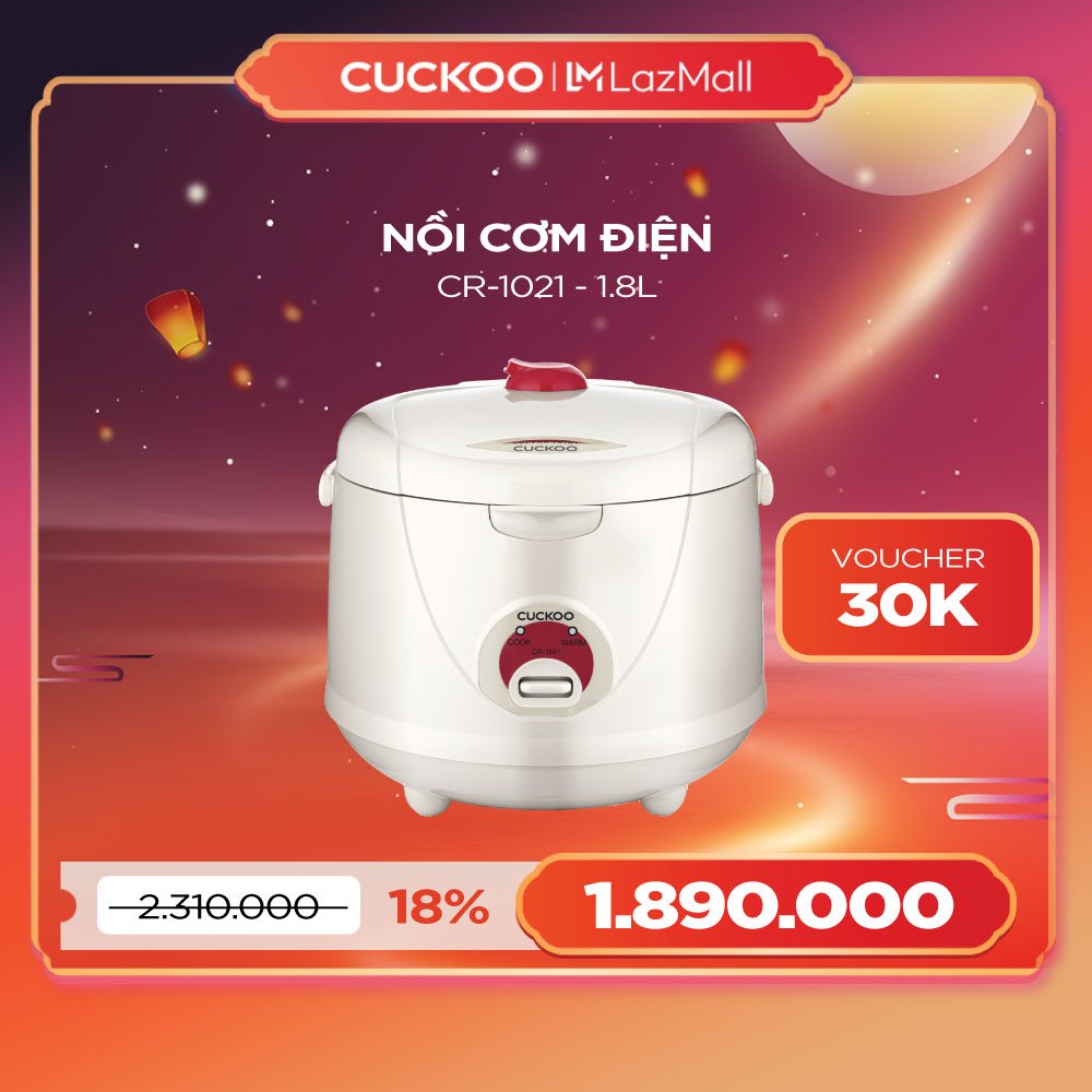 Nồi cơm điện Cuckoo 1.8 lít CR-1021 màu trắng - bản quốc tế tiếng Anh - Hàng chính hãng Cuckoo Việt Nam