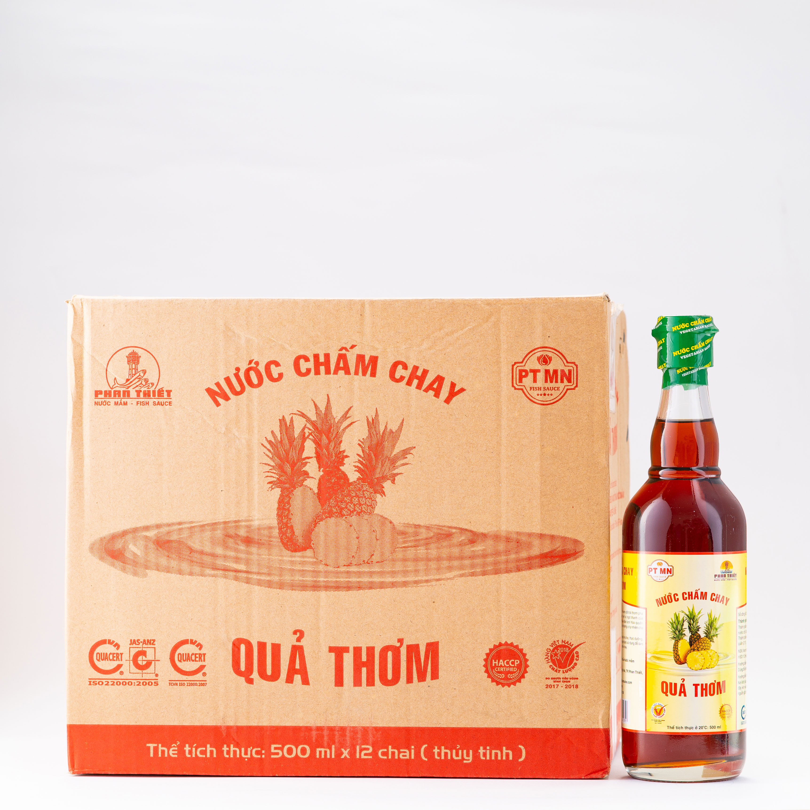 [ Hàng Xuất Khẩu Mỹ ] [ Thùng 12 chai 500ml ]  Nước Chấm Chay ( Nước Mắm Chay ) Hảo Hạng Xuất Khẩu Quả Thơm Phan Thiết Mũi Né - Chai Thủy Tinh