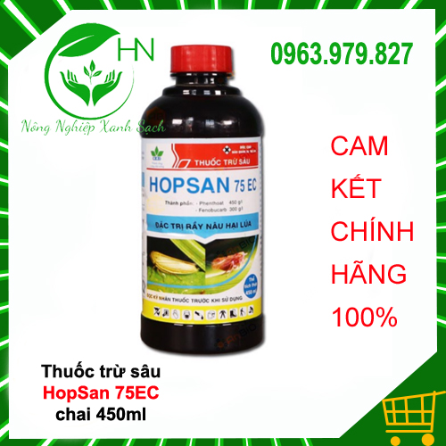 Thuốc Trừ Sâu HopSan 75EC - Xông hơi xua đuổi Thuốc trừ sâu hỗn hợp phổ rộng trừ được nhiều loài sâu chích hút và miệng nhai trên nhiều loại cây trồng - Diệt được rầy non và trưởng thành 