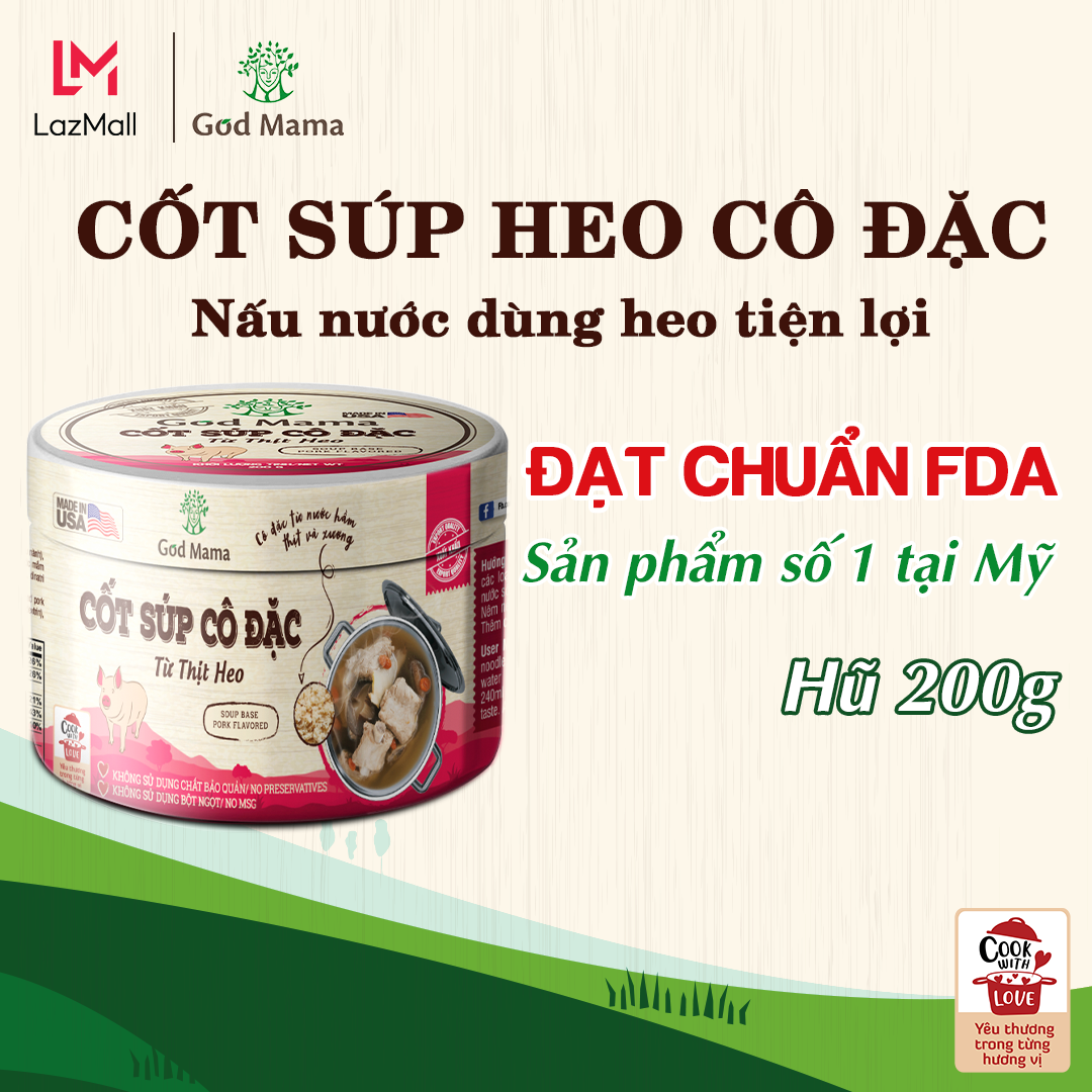 [CP] Cốt súp cô đặc Heo (200g) - Từ Thịt Và Xương Heo - Nấu Hầm Heo Tích Tắc  - Tiêu chuẩn FDA, không bột ngọt, không chất bảo quản, tốt cho sức khỏe - Thương Hiệu God Mama (200gram)