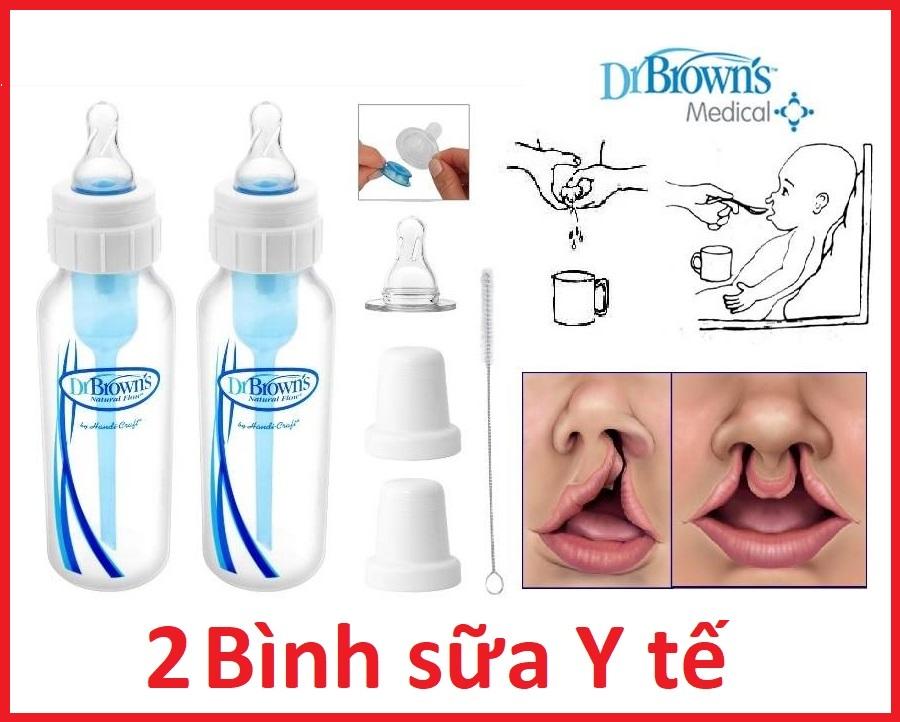 Set 2 bình sữa Y tế Dr Brown's chuyên dụng cho bé dị tật sứt môi/hở hàm ếch 120ml/4oz
