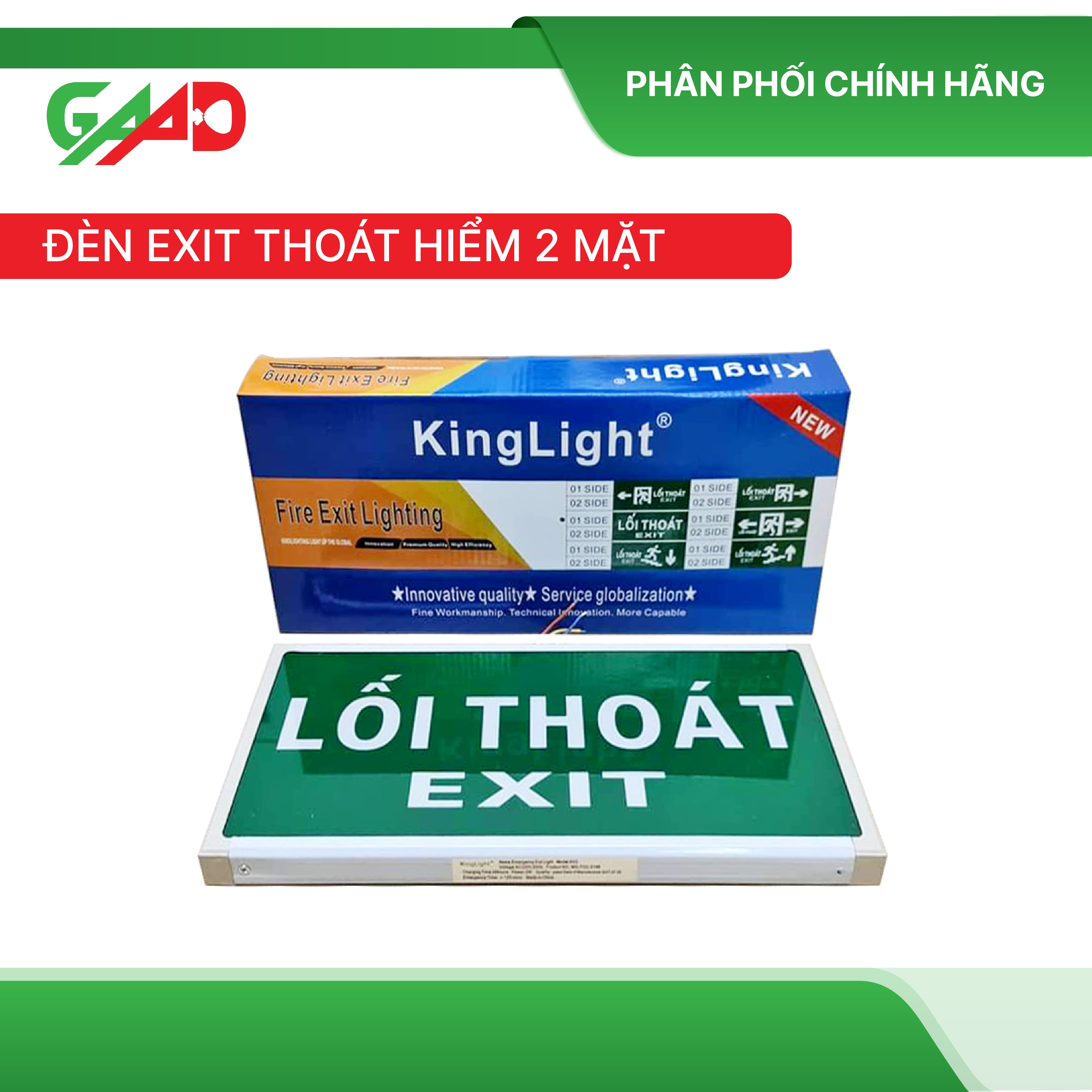 Đèn exit chỉ dẫn thoát hiểm 1 mặt và 2 mặt, chỉ dẫn lối thoát phòng cháy chữa cháy kinglight